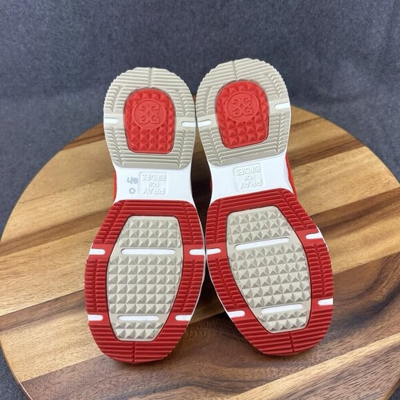 G/FORE GFORE MG4+ Knit Mesh Golf Shoe Sneaker Ladies 6.5 Khaki Tan Red GLF000010 - Picture 10 of 11